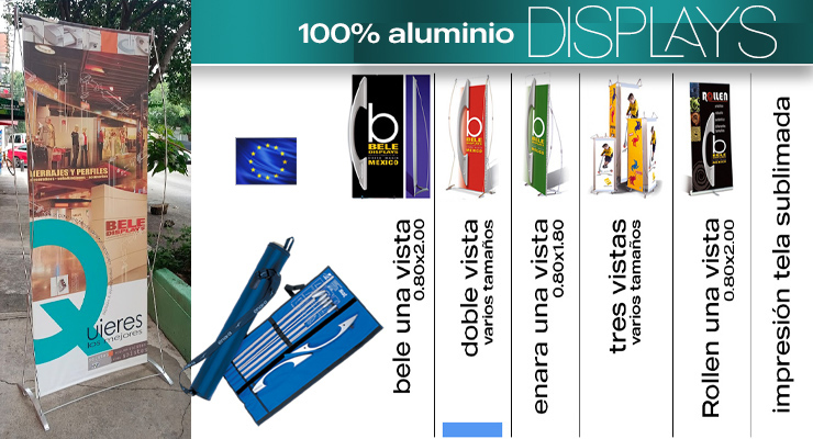 Display o baner de Aluminio con impresión en tela 2 vistas
